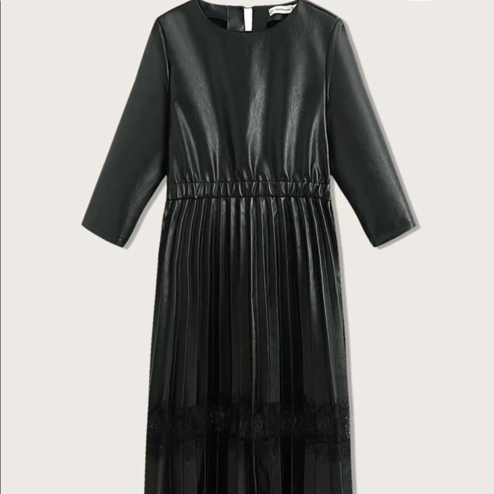 Beautiful Black PU Leather and Lace Dress (S)